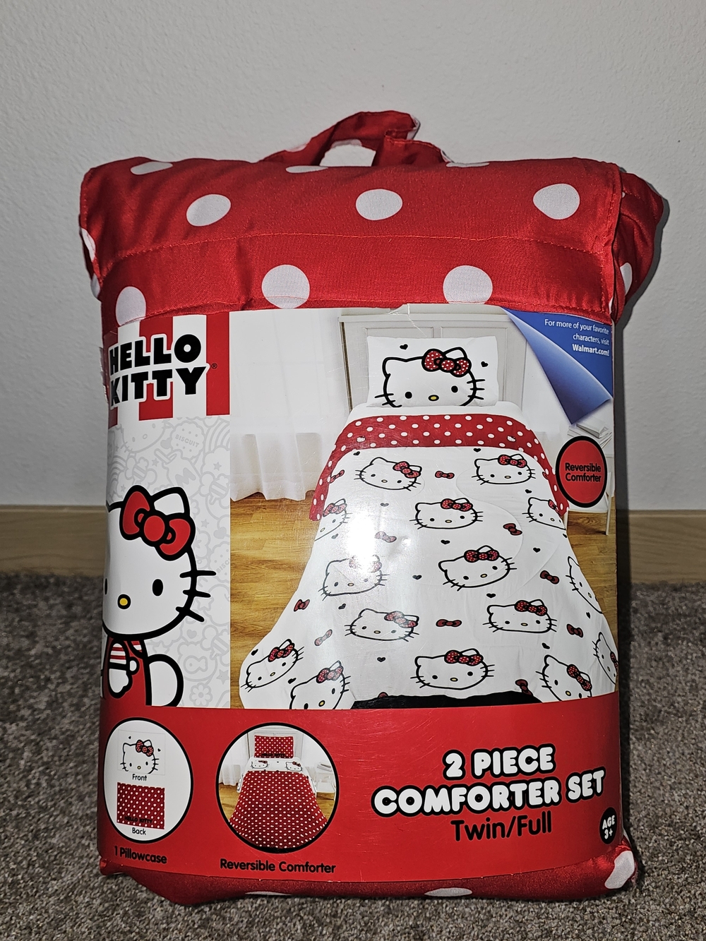 Hello Kitty Red and White Polka Dot Reversible Comforter Set